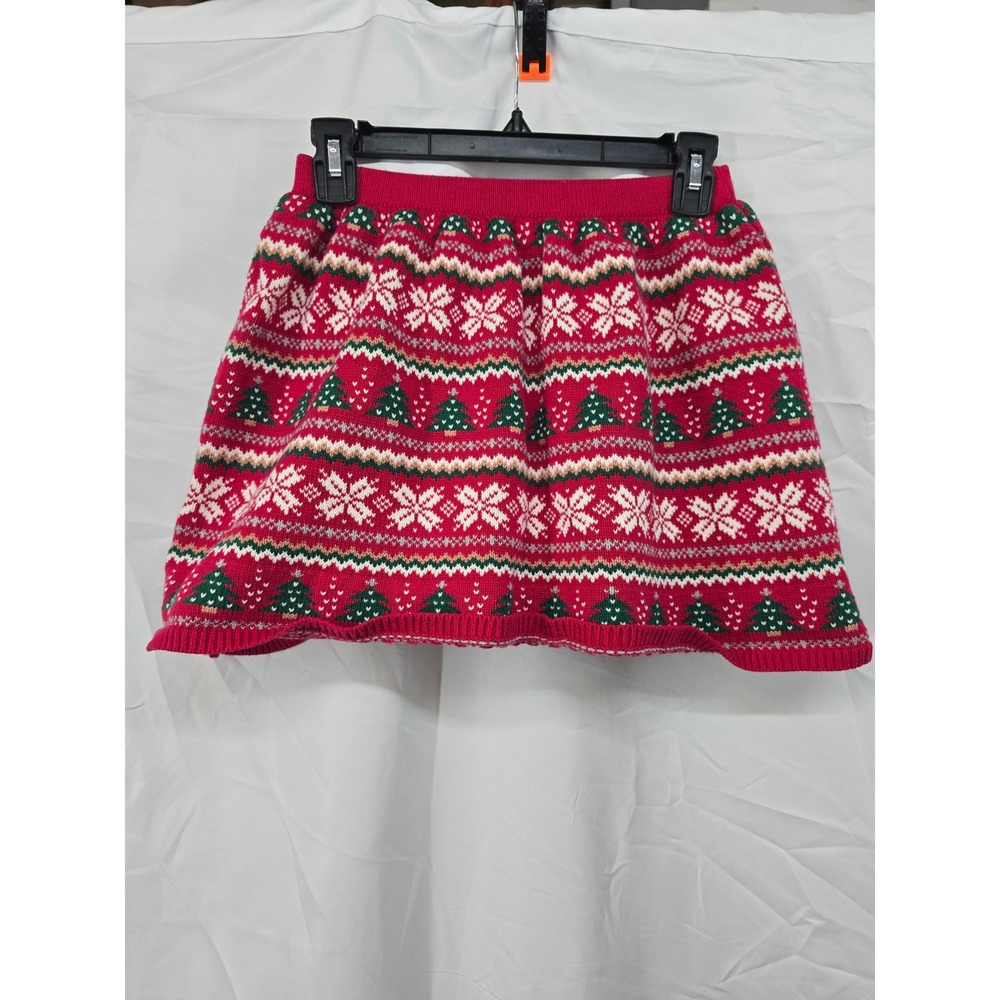 Kids Fair Isle Christmas Tree Snowflake Knit Skater Skirt‎ Red M (7/8)